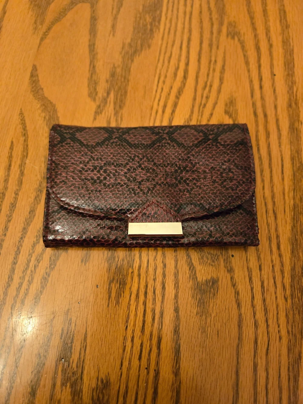 Avon Burgundy Snake-Print Wallet with Gold Accent